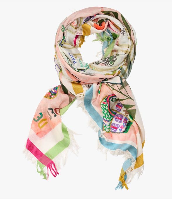 RACHEL Grand carré en coton, soie, broderies pour Femme 140 x 140 CM - - Storiatipic
