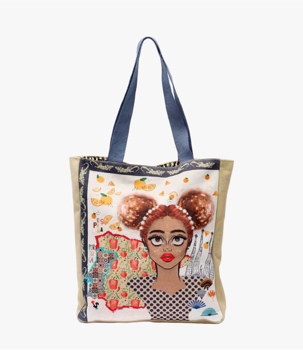 Damen Baumwolle Marineblaue Tragetasche 30X35X6CM - - Storiatipic