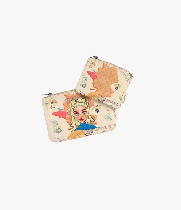 VANITY BEIGE Pochette da donna in cotone, PE 21 x 15 CM - - Storiatipic