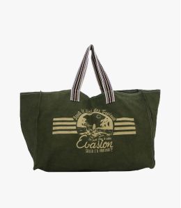 BEACH Kaki grand sac en 100% coton doublure: coton pour femme 53 x 36 x 25 cm Storiatipic - 1
