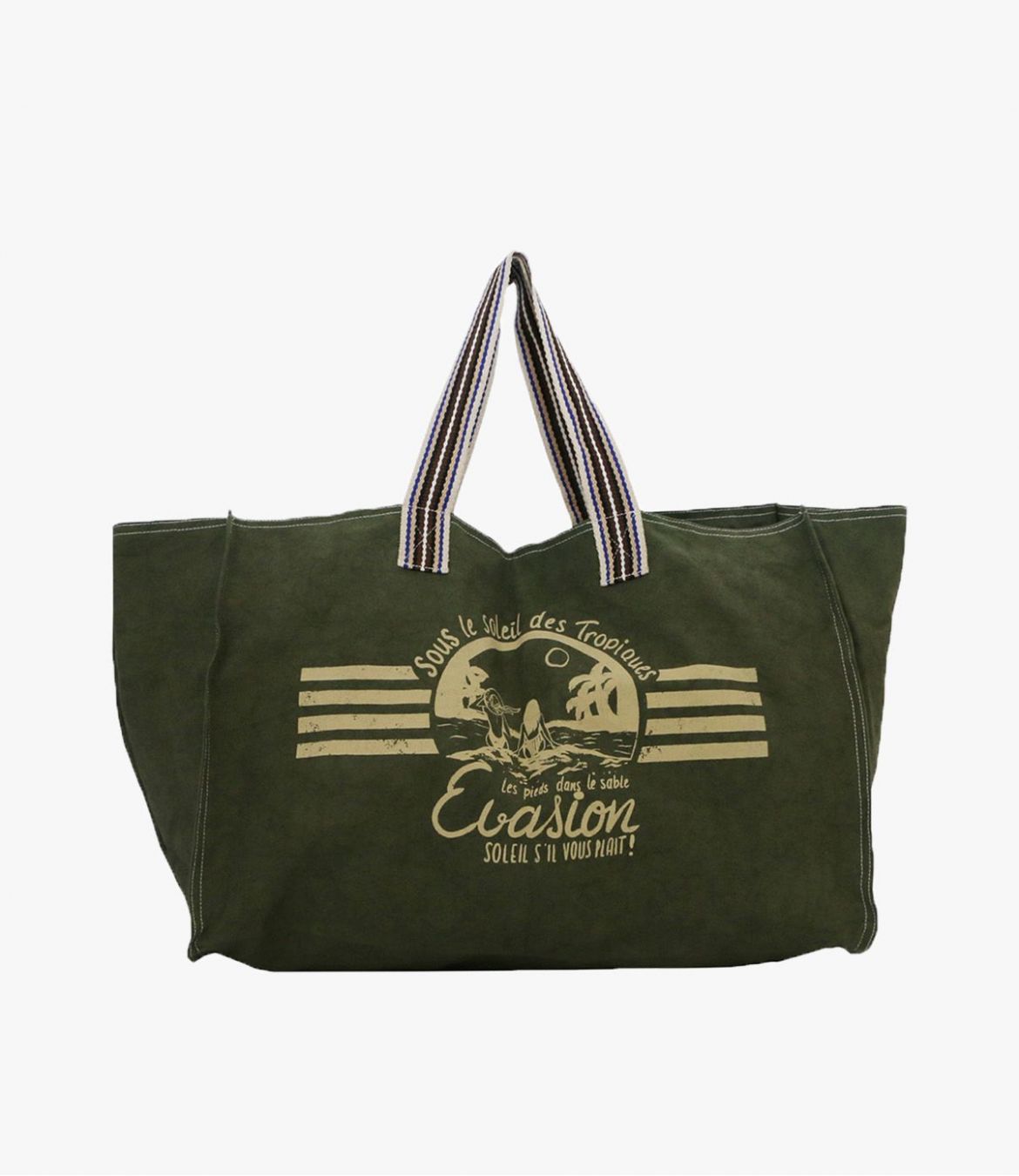 BEACH Kaki grand sac en 100% coton doublure: coton pour femme 53 x 36 x 25 cm Storiatipic - 1
