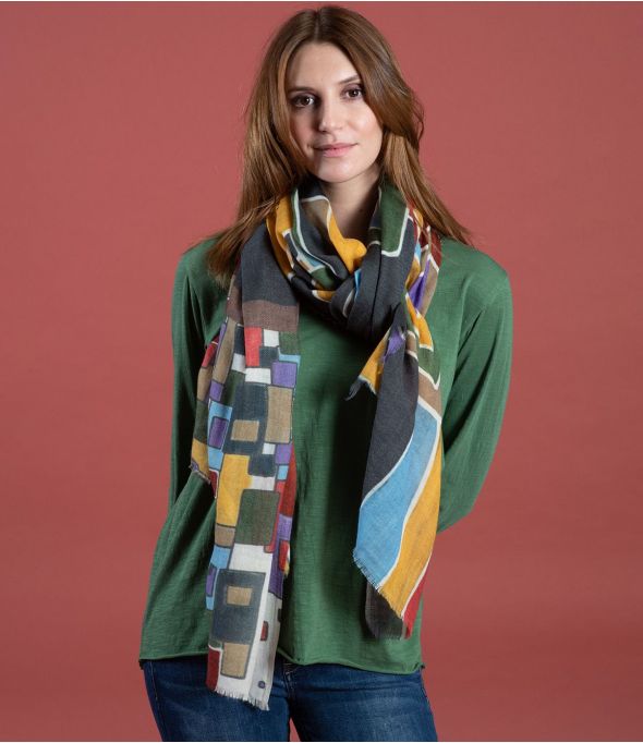 ENZA Écharpe en Laine, Soie couleur Anthracite pour Femme Storiatipic - - Storiatipic