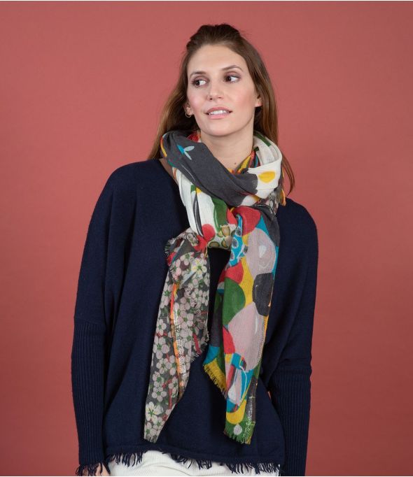 KANDY Écharpe en Laine, Lurex couleur Anthracite pour Femme Storiatipic - - Storiatipic