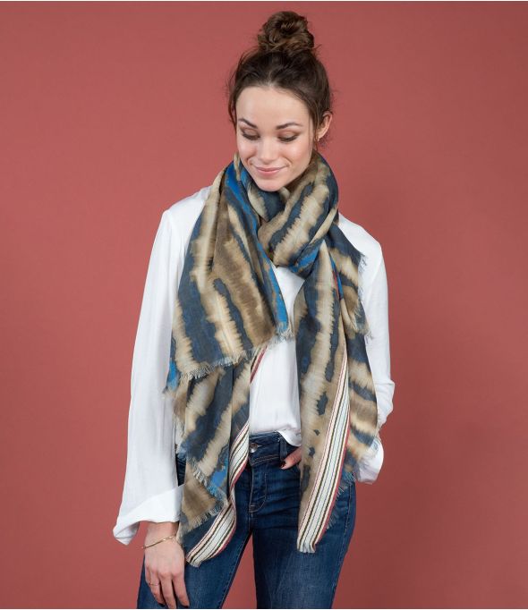 LUCE Écharpe en Laine, Coton couleur Bleu pour Femme Storiatipic - - Storiatipic