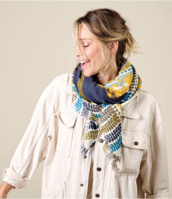 PERINE Grand carré en Laine couleur Bleu pour Femme Storiatipic - - Storiatipic