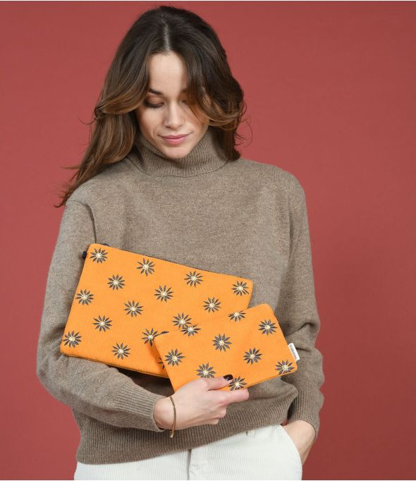 VANITY VELOURS ORANGE Pochette en Coton - - Storiatipic