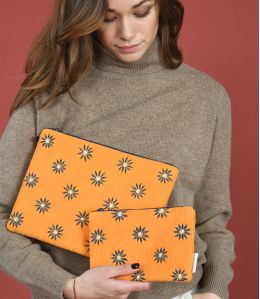 VANITY VELOURS ORANGE Pochette en Coton - - Storiatipic VANITY VELOURS ORANGE Pochette en Coton - - Storiatipic