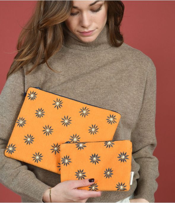 VANITY VELOURS ORANGE Pochette en Coton - - Storiatipic