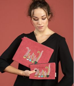 VANITY VELOURS ROSE Pochette en Coton - - Storiatipic VANITY VELOURS ROSE Pochette en Coton - - Storiatipic