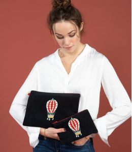 VANITY VELOURS NOIR Pochette en Coton - - Storiatipic VANITY VELOURS NOIR Pochette en Coton - - Storiatipic