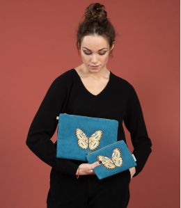 VANITY VELOURS BLEU Pochette en Coton - - Storiatipic VANITY VELOURS BLEU Pochette en Coton - - Storiatipic