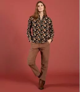 LENY VELOURS CAMEL Pantalon en Coton couleur Camel pour Femme Storiatipic - 1