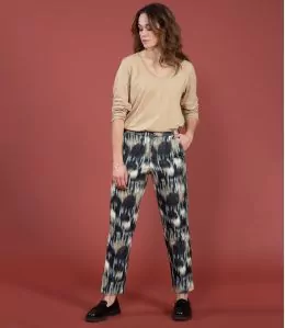 LENY VELOURS ISA ANTHRACITE Pantalon en Coton couleur Anthracite pour Femme Storiatipic - 1