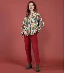 LENY VELOURS ROUGE Pantalon en Coton couleur Rouge pour Femme Storiatipic - 1