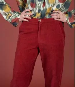 LENY VELOURS ROUGE Pantalon en Coton couleur Rouge pour Femme Storiatipic - 2