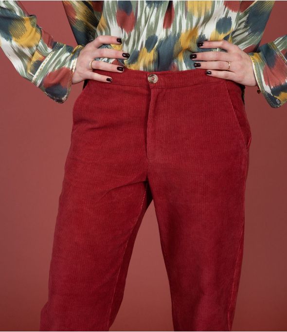 Pantalón de algodón LENY RED VELVET - - Storiatipic