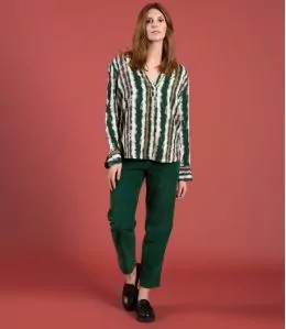 LENY VELOURS SAPIN Pantalon en Coton couleur Sapin pour Femme Storiatipic - 1