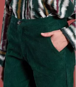 LENY VELOURS SAPIN Pantalon en Coton couleur Sapin pour Femme Storiatipic - 3