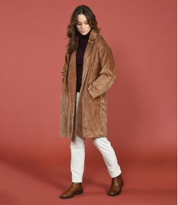 LIV VELOURS CAMEL Manteau en Coton - - Storiatipic LIV VELOURS CAMEL Manteau en Coton - - Storiatipic