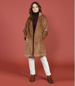 LIV VELOURS CAMEL Manteau en Coton - - Storiatipic LIV VELOURS CAMEL Manteau en Coton - - Storiatipic