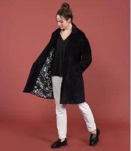 LIV VELOURS NOIR Manteau en Coton couleur Noir pour Femme Storiatipic - 1