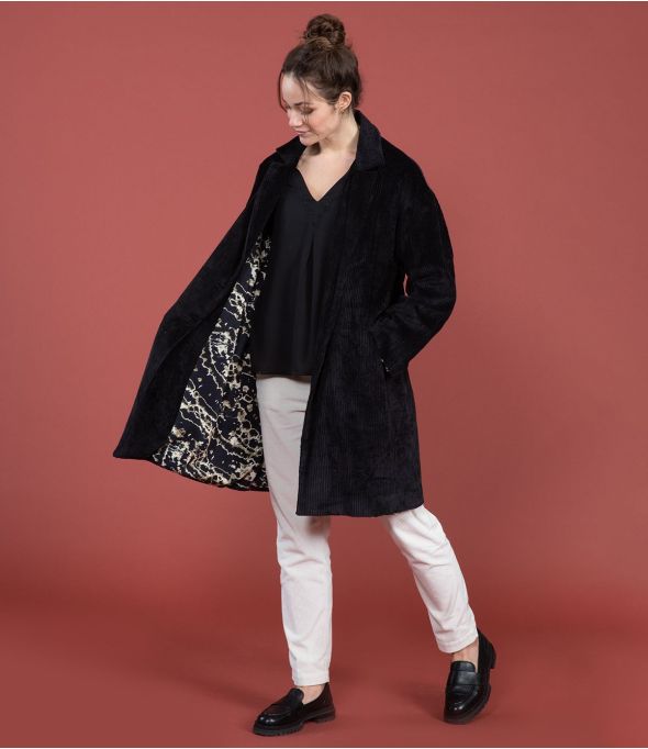 LIV VELOURS NOIR Manteau en Coton couleur Noir pour Femme Storiatipic - - Storiatipic