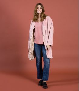 LIV VELOURS ROSE Manteau en Coton couleur Rose pour Femme Storiatipic - 1