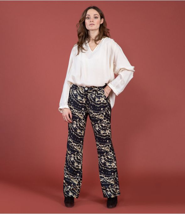 SASHA GRANITE BLACK Pantaloni in viscosa - - Storiatipic