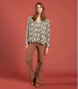 SASHA VELOURS CAMEL Pantalon en Coton couleur Camel pour Femme Storiatipic - 1
