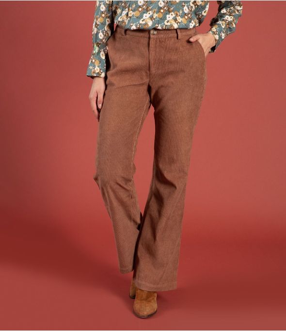 SASHA VELOURS CAMEL Pantalon en Coton - - Storiatipic