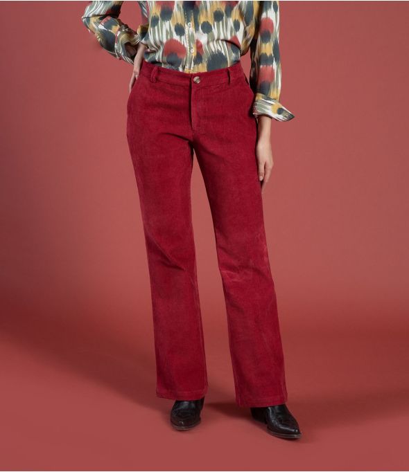 SASHA VELOURS ROUGE Pantalon en Coton - - Storiatipic