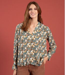 SARA CAPUCINE AQUA Blouse en Viscose - - Storiatipic SARA CAPUCINE AQUA Blouse en Viscose - - Storiatipic