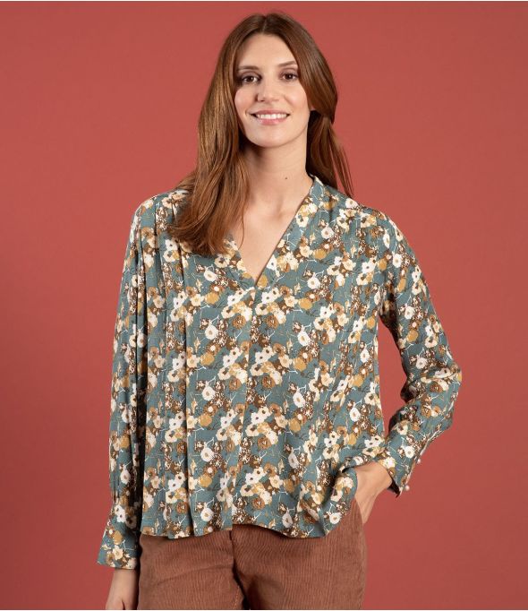 SARA CAPUCINE AQUA Blusa in Viscosa - - Storiatipic