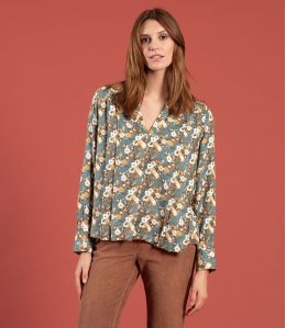 SARA CAPUCINE AQUA Blouse en Viscose - - Storiatipic SARA CAPUCINE AQUA Blouse en Viscose - - Storiatipic
