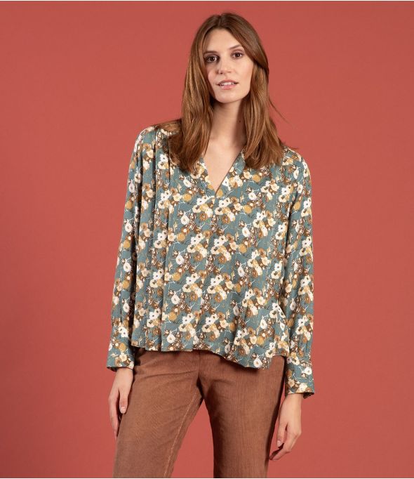 SARA CAPUCINE AQUA Blusa in Viscosa - - Storiatipic