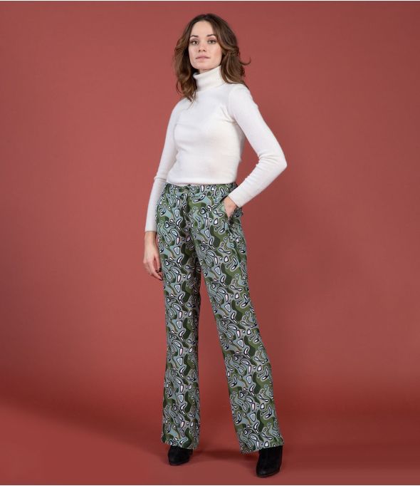 SASHA LAGON VERT Pantalon en Viscose - - Storiatipic