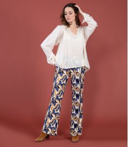 Pantalón de viscosa SASHA SEVENTY BLUE - - Storiatipic