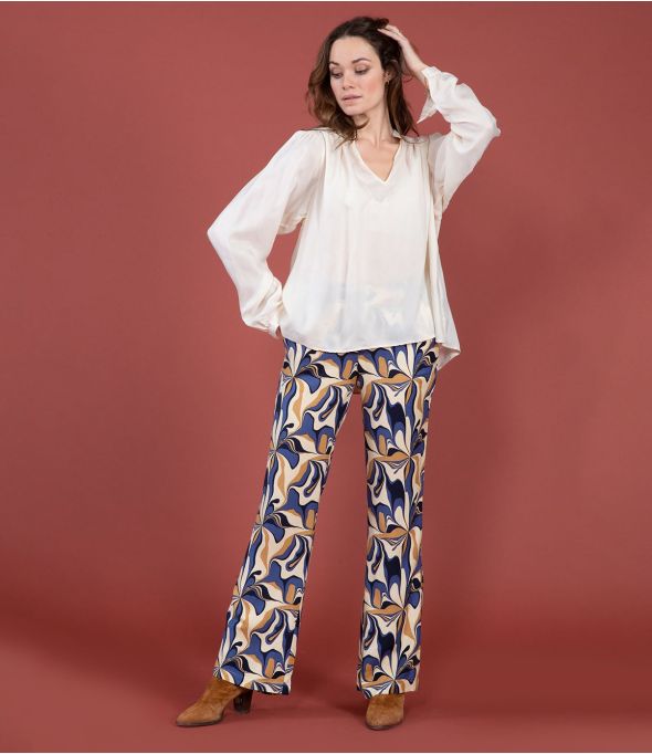 SASHA SEVENTY BLEU Pantalon en Viscose - - Storiatipic