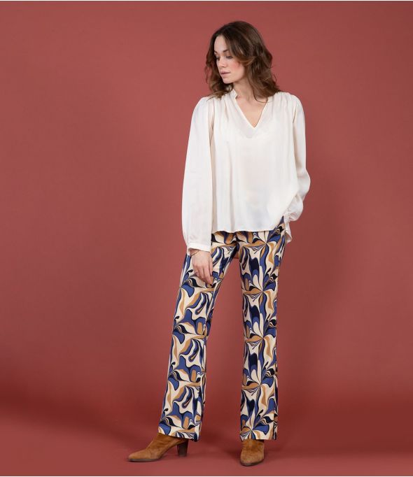 SASHA SEVENTY BLEU Pantalon en Viscose - - Storiatipic