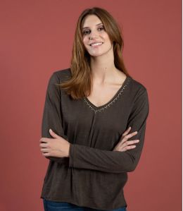 ZORA UNI CHOCOLAT T-shirt en Coton couleur Chocolat pour Femme Storiatipic - 1