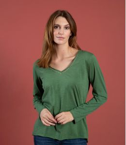 ZORA UNI VERT T-shirt en Coton couleur Vert pour Femme Storiatipic - 1