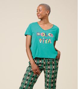VITA DOLCE VITA GREEN Camiseta de algodón - - Storiatipic VITA DOLCE VITA GREEN Camiseta de algodón - - Storiatipic
