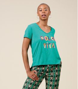 VITA DOLCE VITA GREEN Camiseta de algodón - - Storiatipic VITA DOLCE VITA GREEN Camiseta de algodón - - Storiatipic