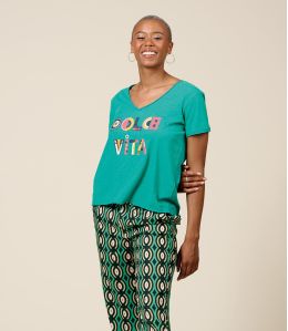 VITA DOLCE VITA GREEN Camiseta de algodón - - Storiatipic VITA DOLCE VITA GREEN Camiseta de algodón - - Storiatipic