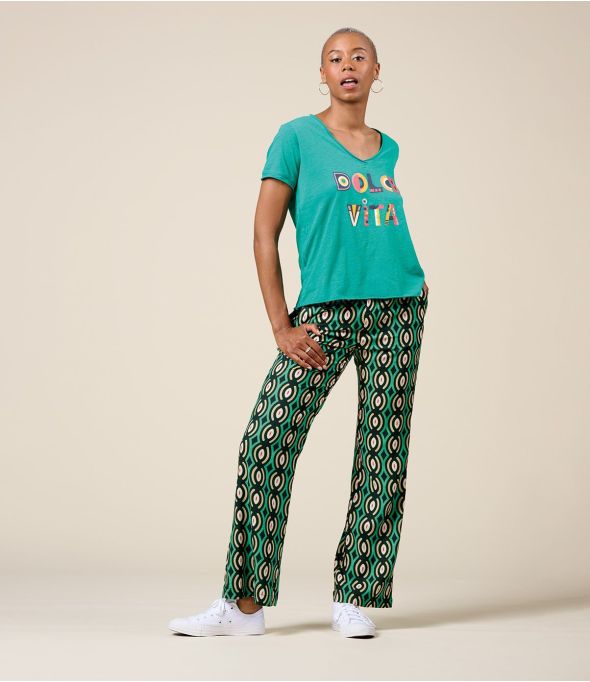 Pantalón de viscosa SASHA BARI GREEN - - Storiatipic