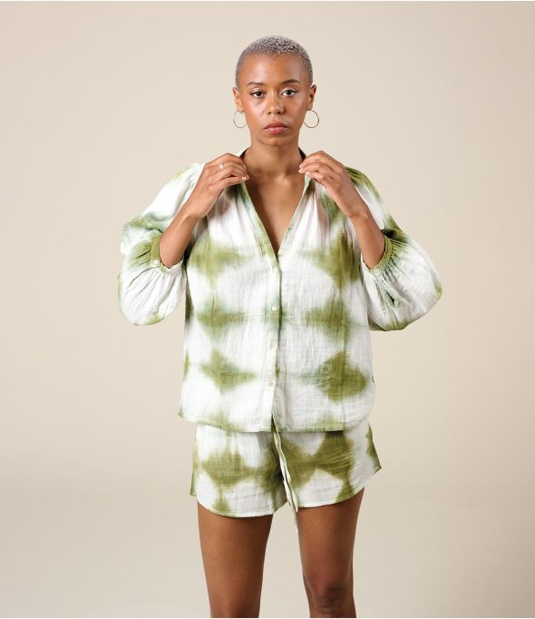Blusa de algodón caqui LUCIE IBIZA - - Storiatipic