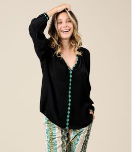 LAURA GREKO NOIR Blouse en Viscose - - Storiatipic LAURA GREKO NOIR Blouse en Viscose - - Storiatipic
