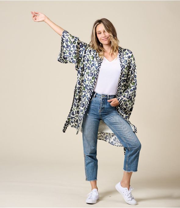 KIMONO FLEURS Viscose Kimono - - Storiatipic