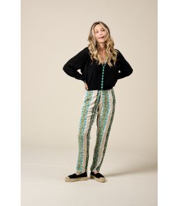 FAUVE ROMA VERT Pantalon en Viscose - - Storiatipic