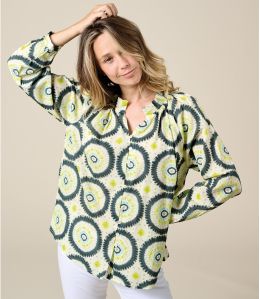 AGNES MANDALA ANTRACIET Katoenen Blouse - - Storiatipic AGNES MANDALA ANTRACIET Katoenen Blouse - - Storiatipic